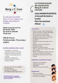 Offre d'emploi animateur/trice accueil de loisirs vacances d'hiver